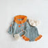 Autumn Knitted Suit Embroidered Lotus Collar Top with Lace Pants Two-Piece Set