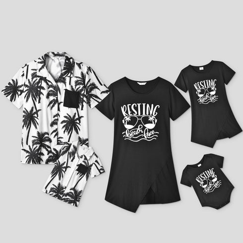 Family Suit Stitched Printed Short Sleeved Shirt Letter Dress Jumpsuit Parent-child Suit