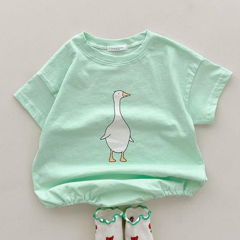 Simple Cartoon Goose Short Sleeved Climbing Clothes Refreshing Leisure Fart One-piece Clothes