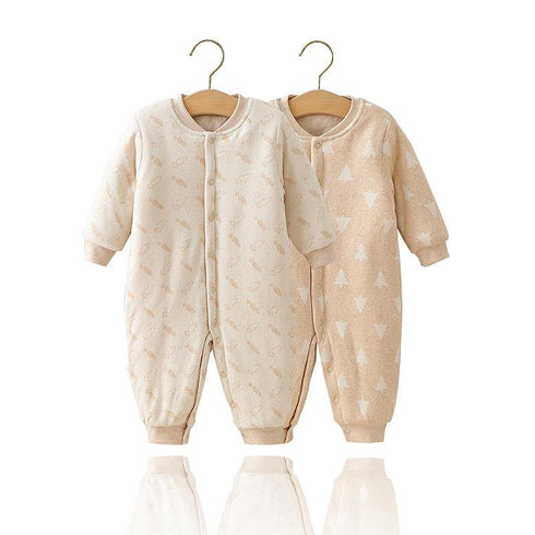 Autumn and winter cotton three-layer warm baby down cotton jumpsuit