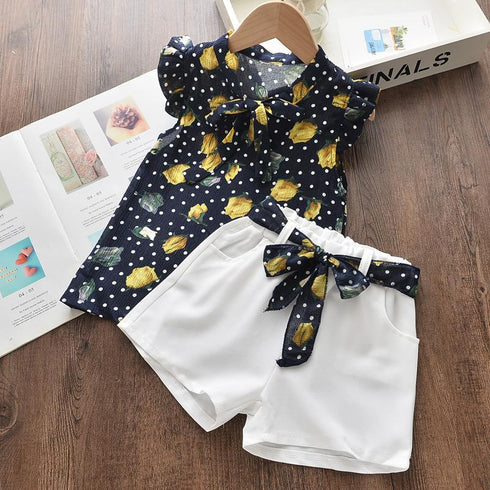 Summer Girl's Sleeveless Flower Top Shorts Set