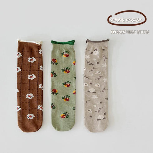 Infant spring and autumn curled flower tube socks plain plaid socks