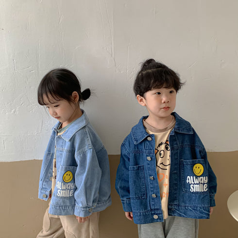Children's smiley denim jacket fried street style baby jacket