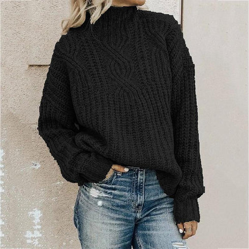 Autumn and Winter High Neck Twist Knitted Sweater