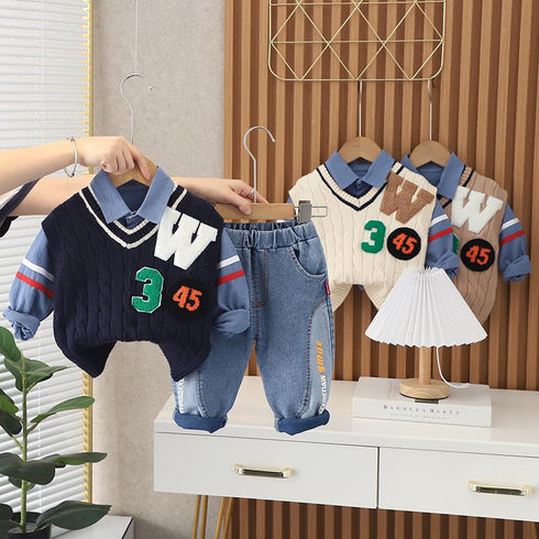 Spring and autumn boys casual sweater waistcoat set of three