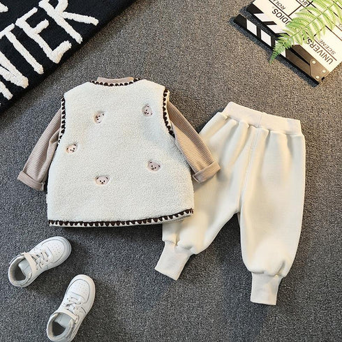 Winter children plus velvet waistcoat three-piece set