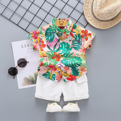 Summer Boys' leaf print short sleeve suit