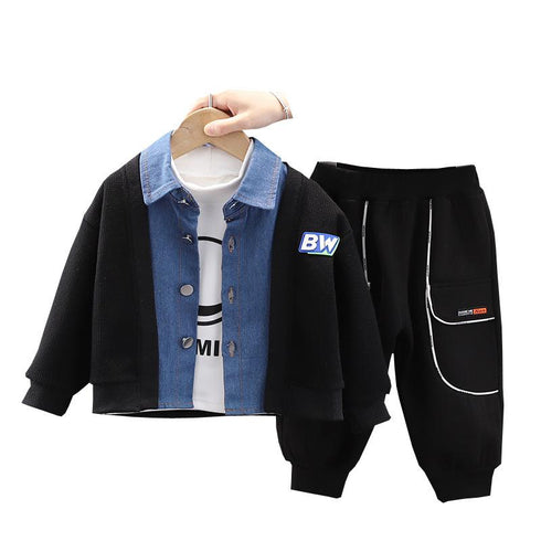 Boys winter suit plus velvet sweater set of three