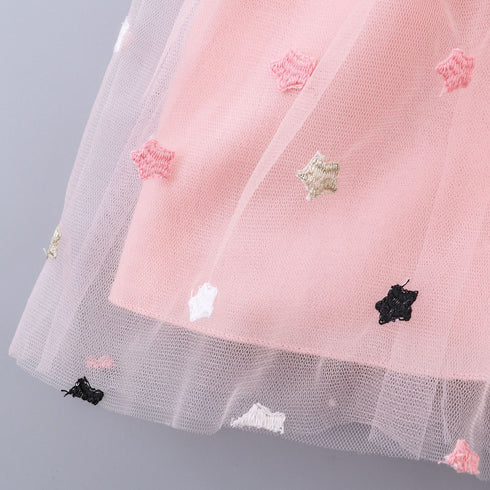 Summer New Baby Girl Stitching Dress Fly Sleeve Five-pointed Star Mesh Dress Cute Sweet