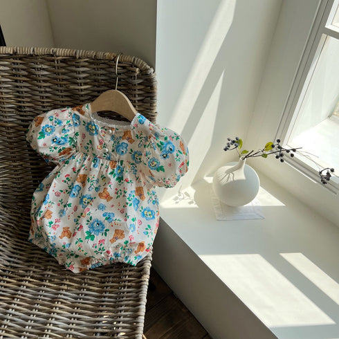 Printed Bubble Sleeve Wrap Fart Skirt Summer Infant / Toddler Creeper Thin BABY BODYSUIT