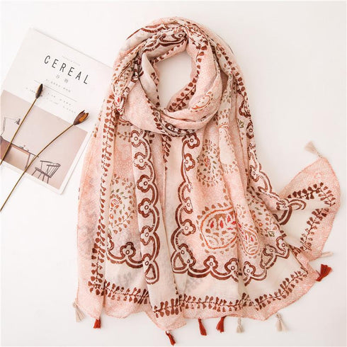 Small Fresh Cotton and Hemp Scarf Bohemian Printed Scarf