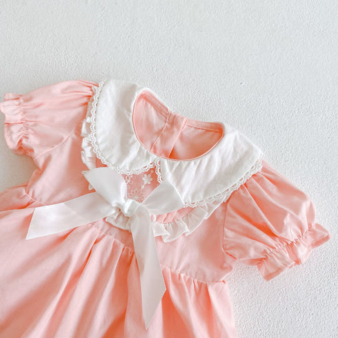 Pink doll collar bubble sleeve cotton triangle ha clothes climbing clothes ha skirt