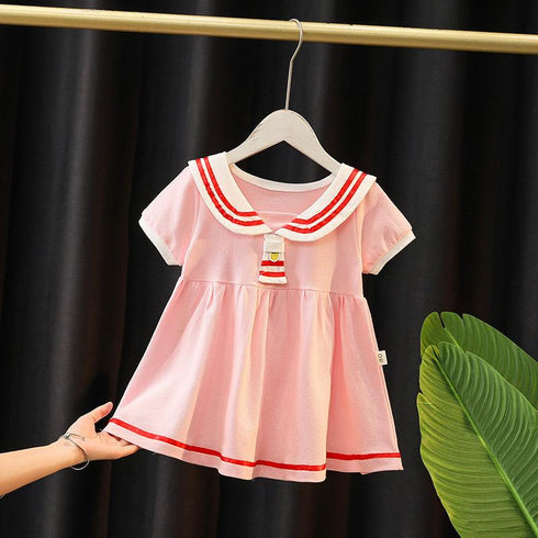 Girls' Dress Summer Sweet Academy Navy Collar