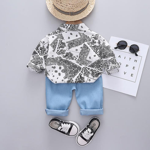 Boy's Spring and Autumn Casual Shirt Two-Piece Set