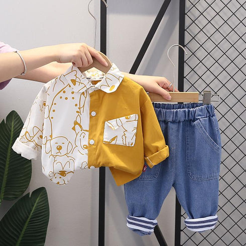 Lapel Color Matching Shirt Long Sleeve Suit