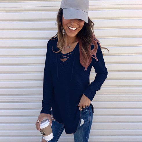 Long Sleeve V-Neck Strappy Top