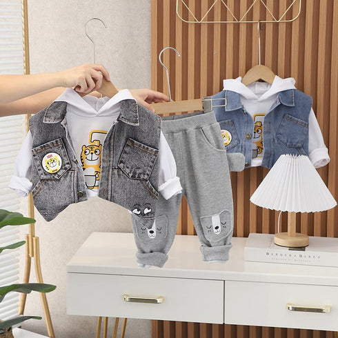 Spring and Autumn Boys Casual Cowboy Vest Set of Three