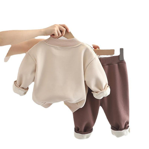Children winter plus velvet long sleeve two-piece set