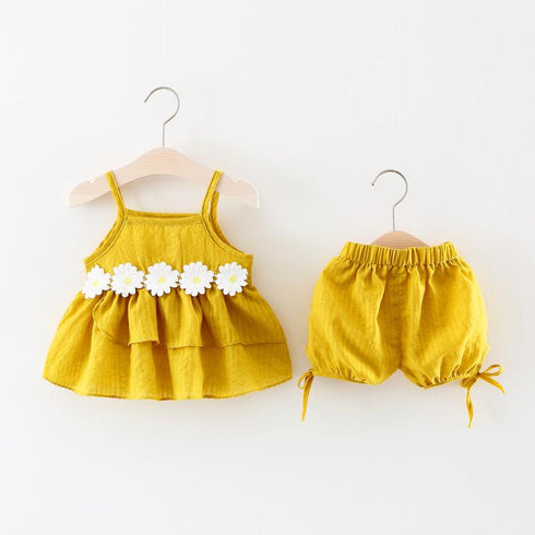 Summer New Baby Girl Two-piece Waist Flower Vest Set