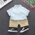 Summer boys solid color striped lapel two-piece set