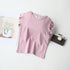 Ruffled Crewneck Feifei Short Sleeve T-Shirt Solid Color Top