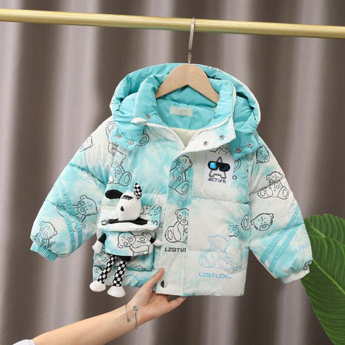 Boys winter velvet hooded cotton-padded jacket coat