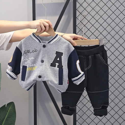 Children's spring and autumn baseball suit cardigan suit