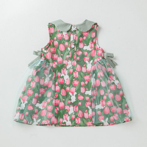 Cute Tulip Floral Sleeveless Princess Dress
