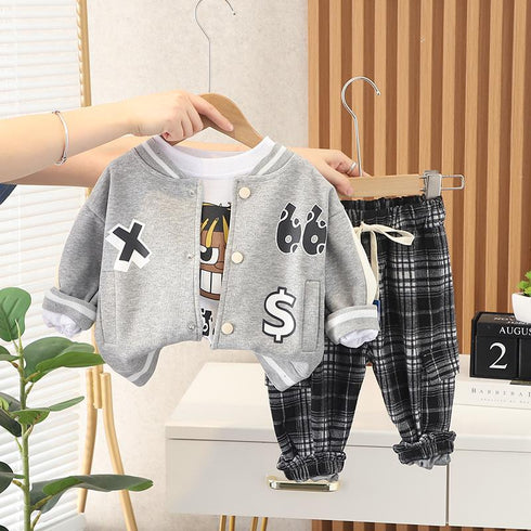 Spring and Autumn Boys Sports Baseball Suit Set of Three