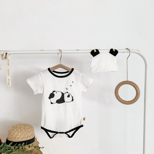 Baby panda printed triangle fart climbing suit