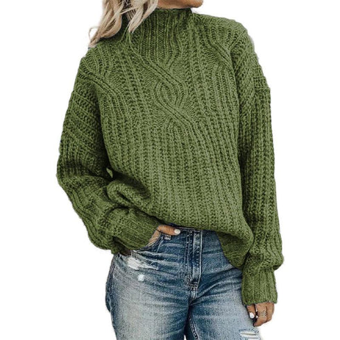 Autumn and Winter High Neck Twist Knitted Sweater