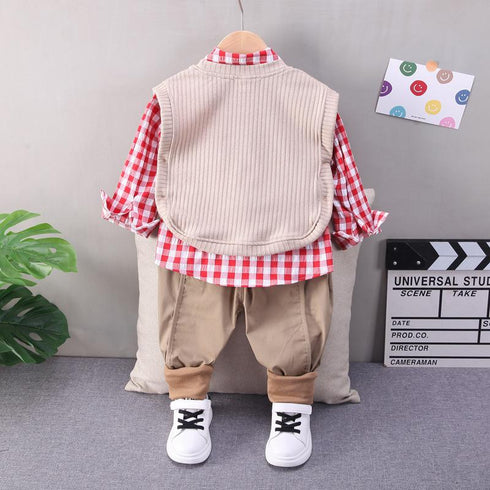 Spring and Autumn Boys' Vest Three-Piece Set