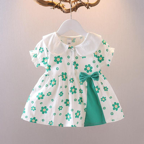 Summer Short Sleeve Bow Baby Girl Dress Girl Floral Princess Dress