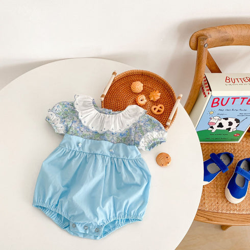 Infant cotton embroidered ruffled jumpsuit climbing suit