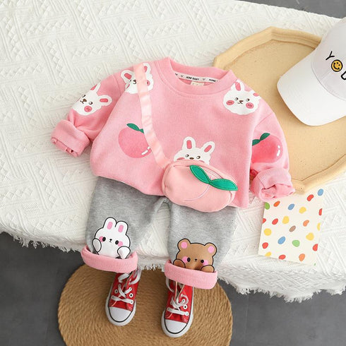 Round Neck Bear Rabbit Sweater Long Sleeve Suit With Zipper Bag