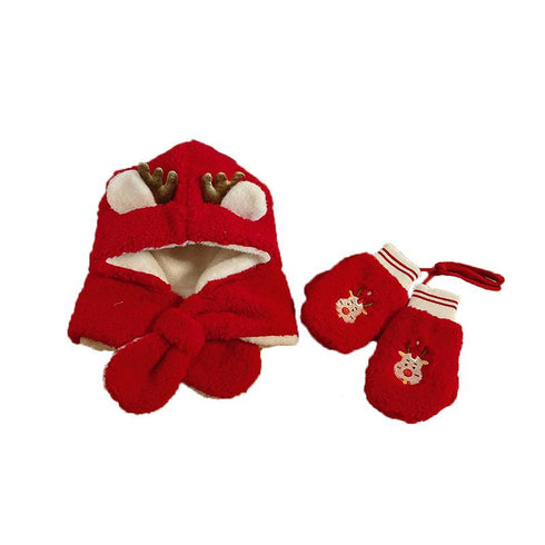 Autumn and winter Christmas children's hat scarf one glove set Circumference 19.7-20.5inch