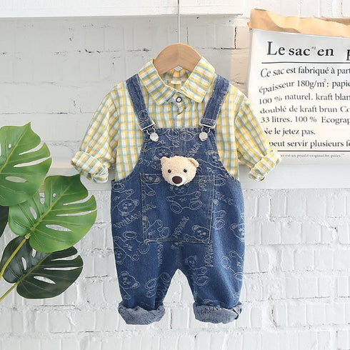 Spring and Autumn Children's Shirt Denim Straps Set