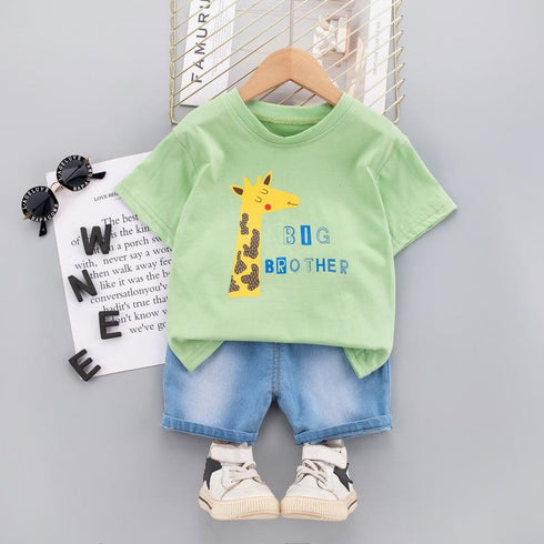 Summer children's short sleeve denim shorts set