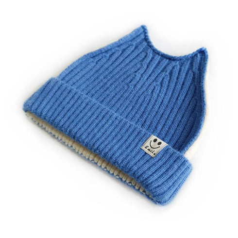 Cloth logo knit wool cap ears pointed flanging color matching hat 16.53-19.68 inches