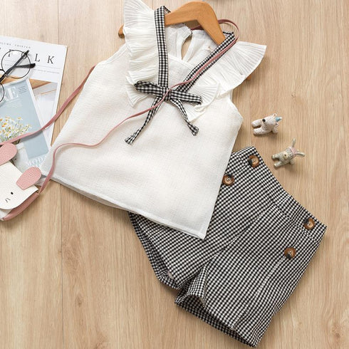 Summer Girls Plaid Vest Shorts Set