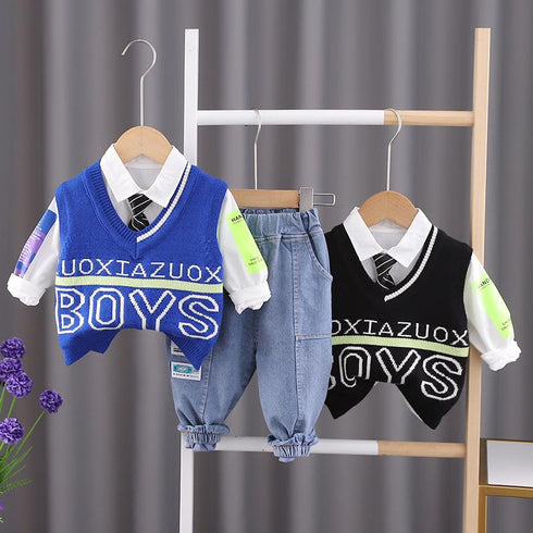 Boys Spring and Autumn Knit Vest Set Three Pieces