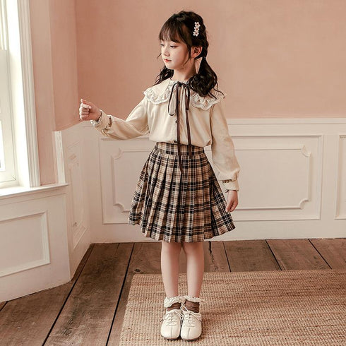 Girls Fall Pleated Skirt Set