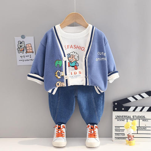 Spring and Autumn Boys Knitted Long Sleeve Jacket Set of Three