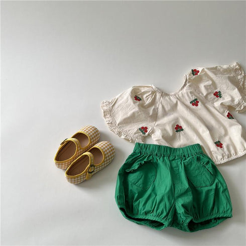 Embroidered Baby Shirt Bubble Sleeve Pullover