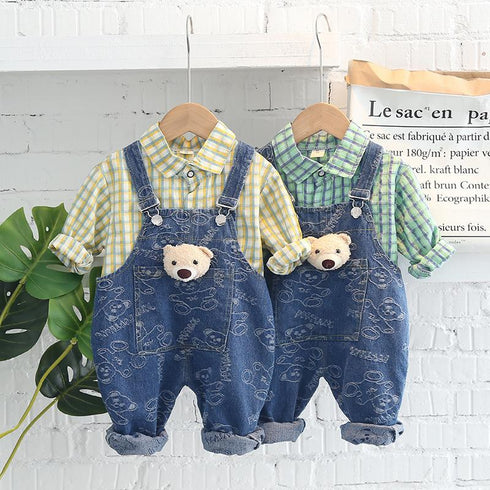Spring and Autumn Children's Shirt Denim Straps Set