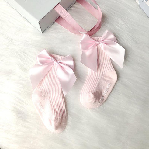 Children's Big Bow Medium Socks Fall/Winter Big Bow Baby Socks Solid Color Medium Non-slip Floor Socks
