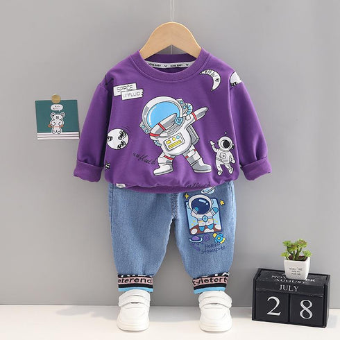 Spring and Autumn Boys Crewneck Long Sleeve Suit