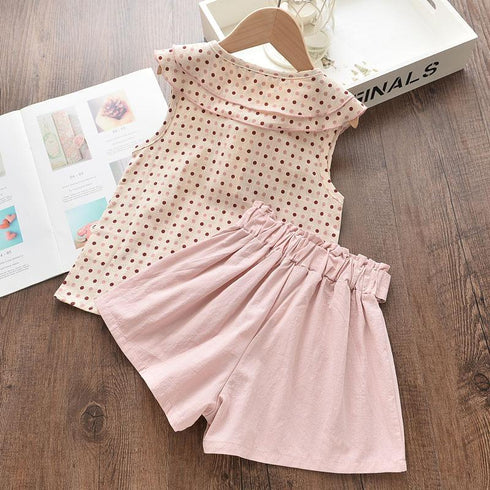 Summer Girl's Dot Bow Top Shorts Set