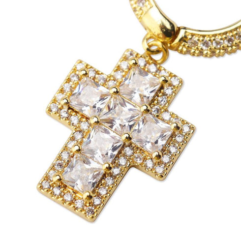 Hip Hop Short Cross Earrings for Men and Women Full of Zircon