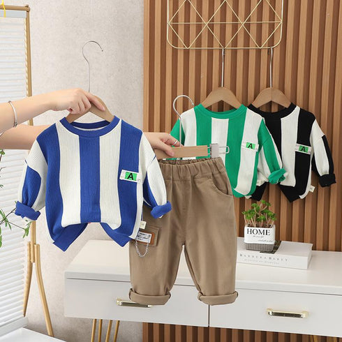 Spring and Autumn Boys Long Sleeve Set Two-Piece Set